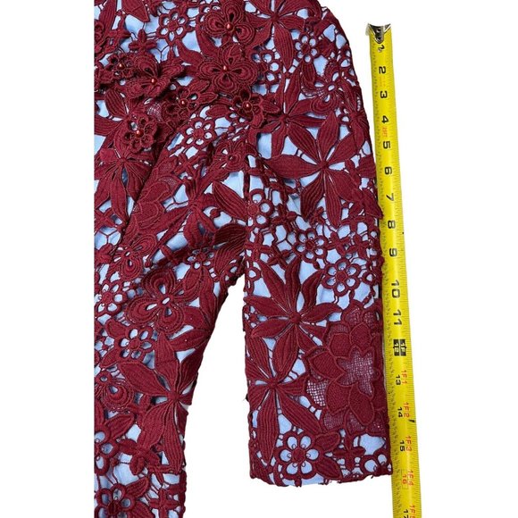 Miri New York Fit Flare Dress Blue Burgundy Floral Lace Overlay Size 6 - Picture 12 of 14